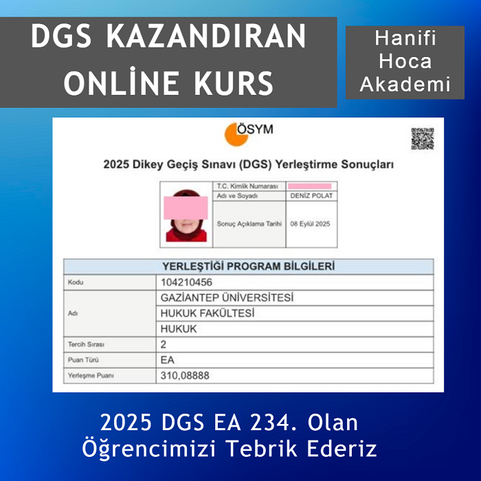 DGS kazanan öğrenci belgesi