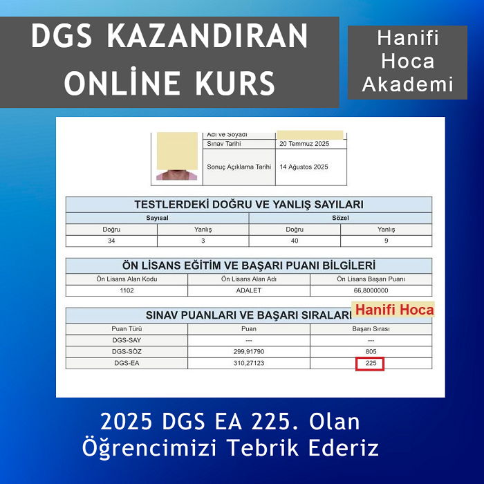 DGS EA Türkiye 225. derece Hanifi Hoca