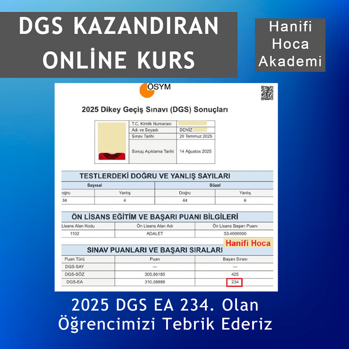 DGS EA Türkiye 234. derece