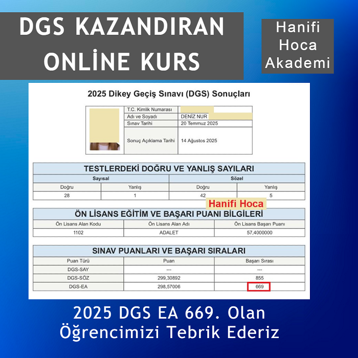 DGS EA Türkiye 669. derece