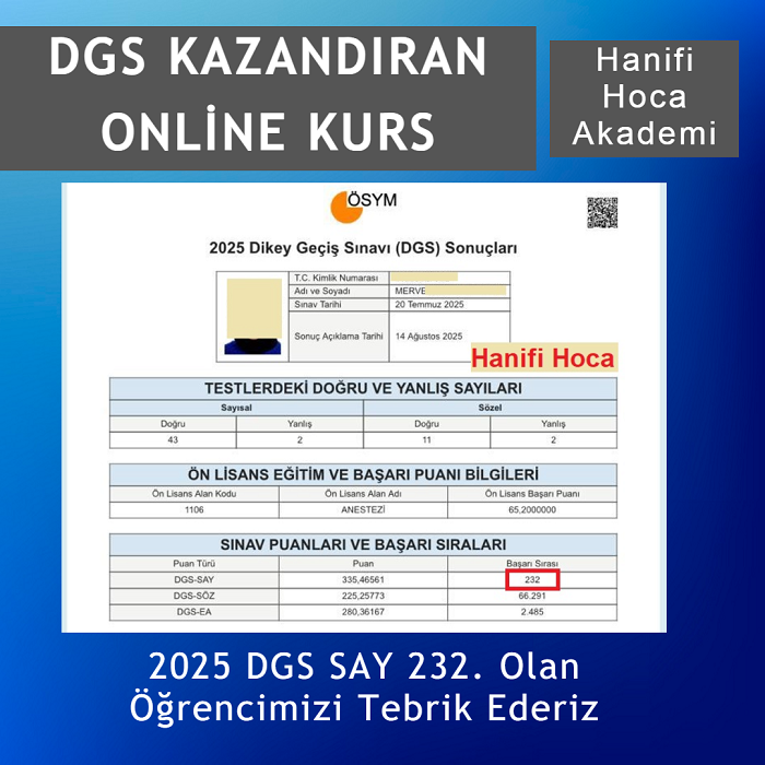 DGS Sayısal Türkiye 232. derece