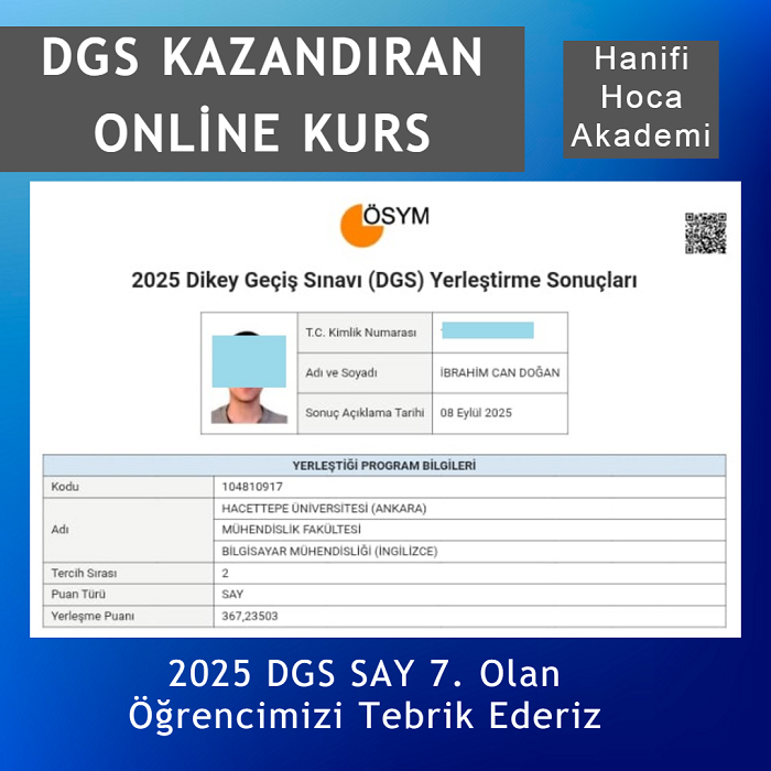 DGS hazırlık başarı belgesi MBA Akademi