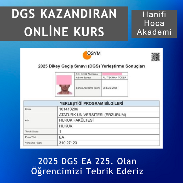 DGS başarı sonucu belgesi