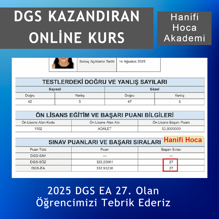 DGS EA Türkiye 27. derece