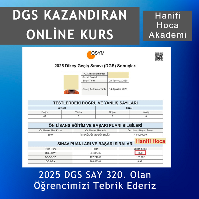 DGS Sayısal Türkiye 320. derece