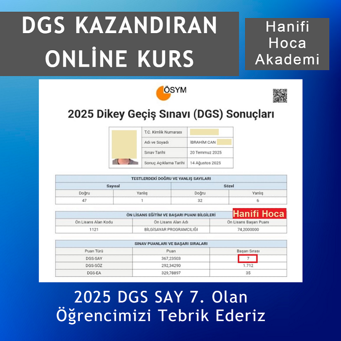 DGS Türkiye 7. derece MBA Akademi DGS online kurs