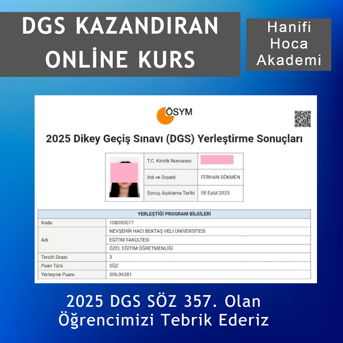 DGS başarı belgesi Ferhan