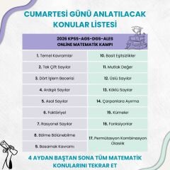2026 DGS-ALES-KPSS-AGS ONLİNE MATEMATİK KAMPI (4 AYDA TÜM KONULARI BAŞTAN SONA TEKRAR ET)