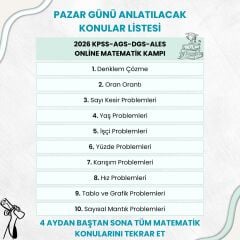 2027 DGS-ALES-KPSS-AGS ONLİNE MATEMATİK KAMPI (4 AYDA TÜM KONULARI BAŞTAN SONA TEKRAR ET)